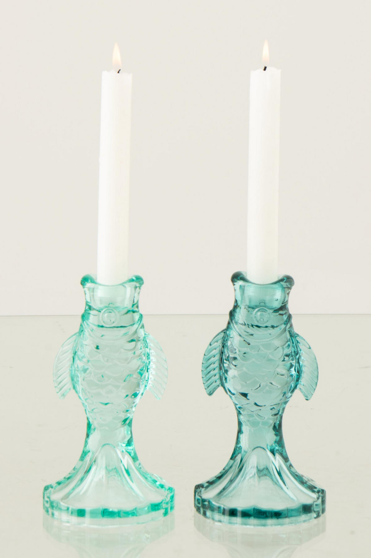 KERZENSTÄNDER FISCH (2ER SET) - Blau, Glas (9.5/17cm) - J-Line
