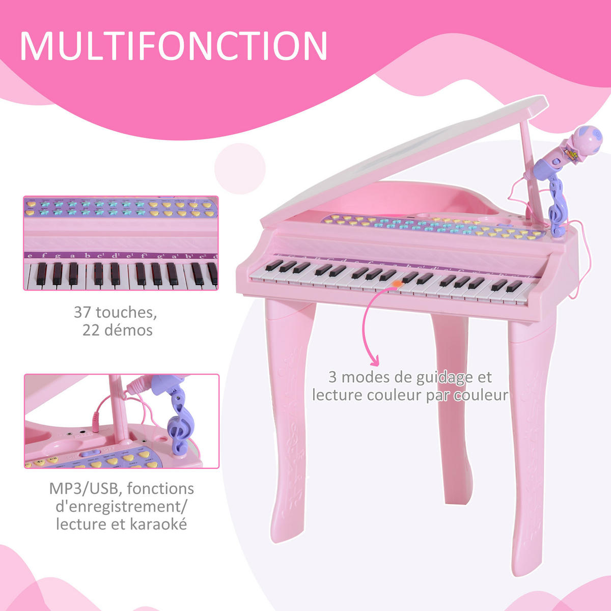 ELEKTRONISCHER FLÜGEL DE-18640 37 Tasten mit Lernlichtern Rosa - Pink, Holzwerkstoff (39/69/48cm) - ComfortXL