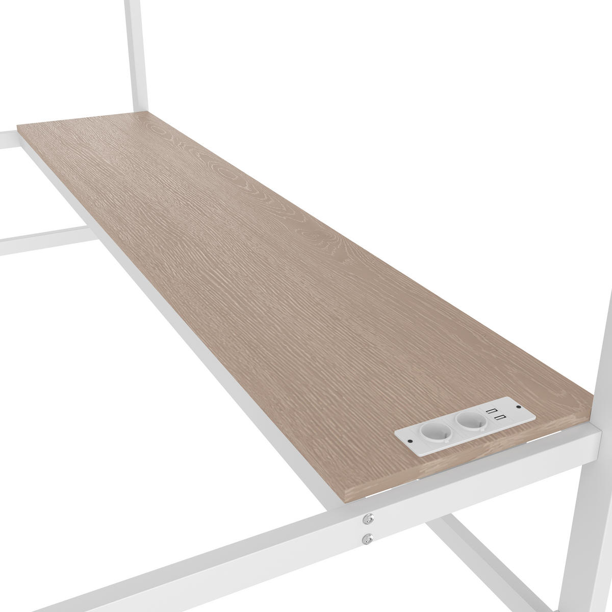 HOCHBETT 90/200 cm mit Geländer Tisch und USB-Anschlüssen - Weiß, Metall (90/200cm) - OKWISH