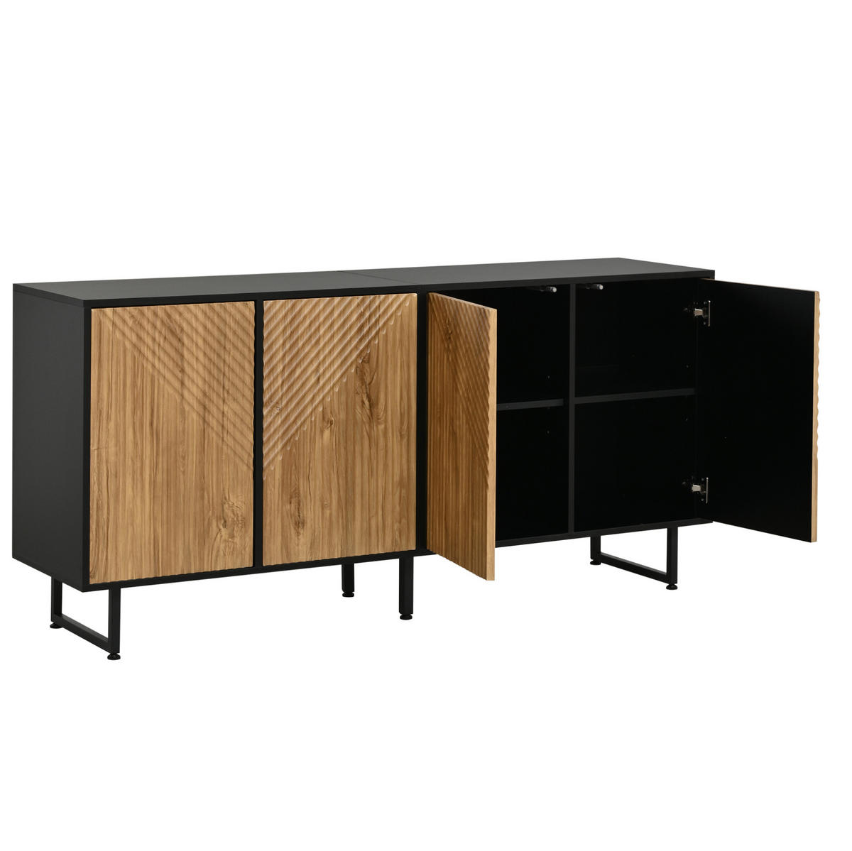 SIDEBOARD 160/40/75 cm mit 4 Türen und 8 Fächern, aus Spanplatte mit Eisenfüßen, Naturholz/Schwarz - Naturfarben, Holzwerkstoff (160/75/40cm) - Redom