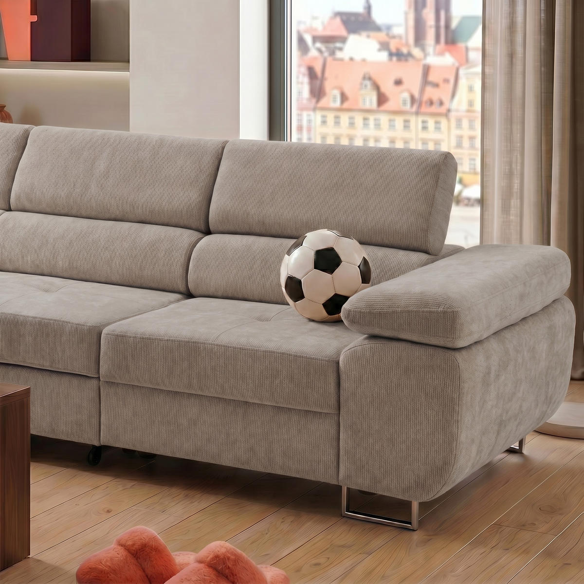 ECKSOFA WILD MAXI L Links mit Schlaffunktion 125x195 Chenille Grau - Chromfarben/Grau, Holz/Textil (350/203cm) - Muffo