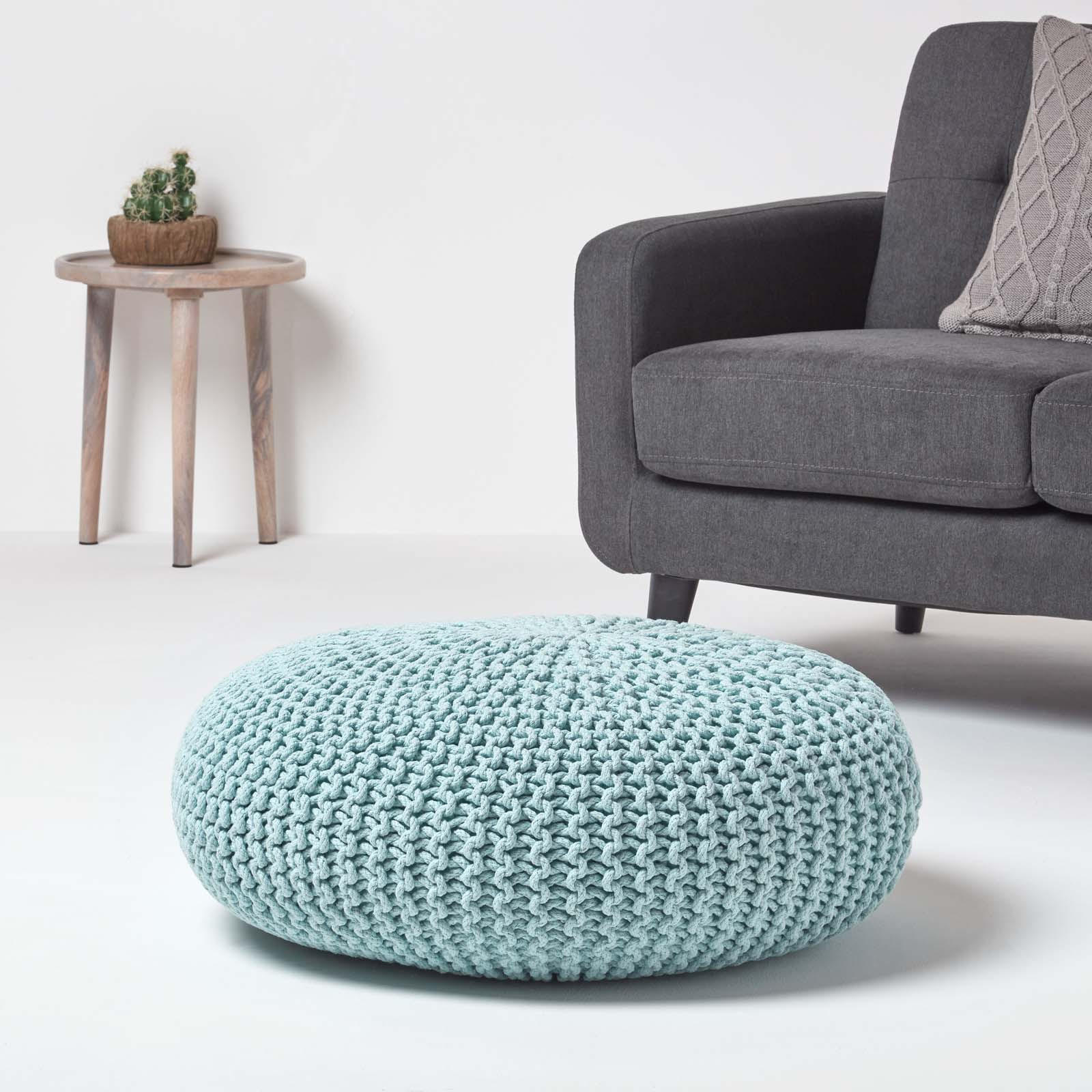 STRICK-POUF pastellblau, Bodenkissen rund 70/70/23 cm - Hellblau, Textil (70/23/70cm) - Homescapes
