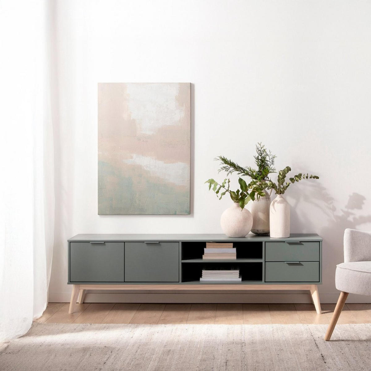 TV-ELEMENT Troy Grün 180 cm x 53 cm - Grün, Holzwerkstoff (180/53/40cm)