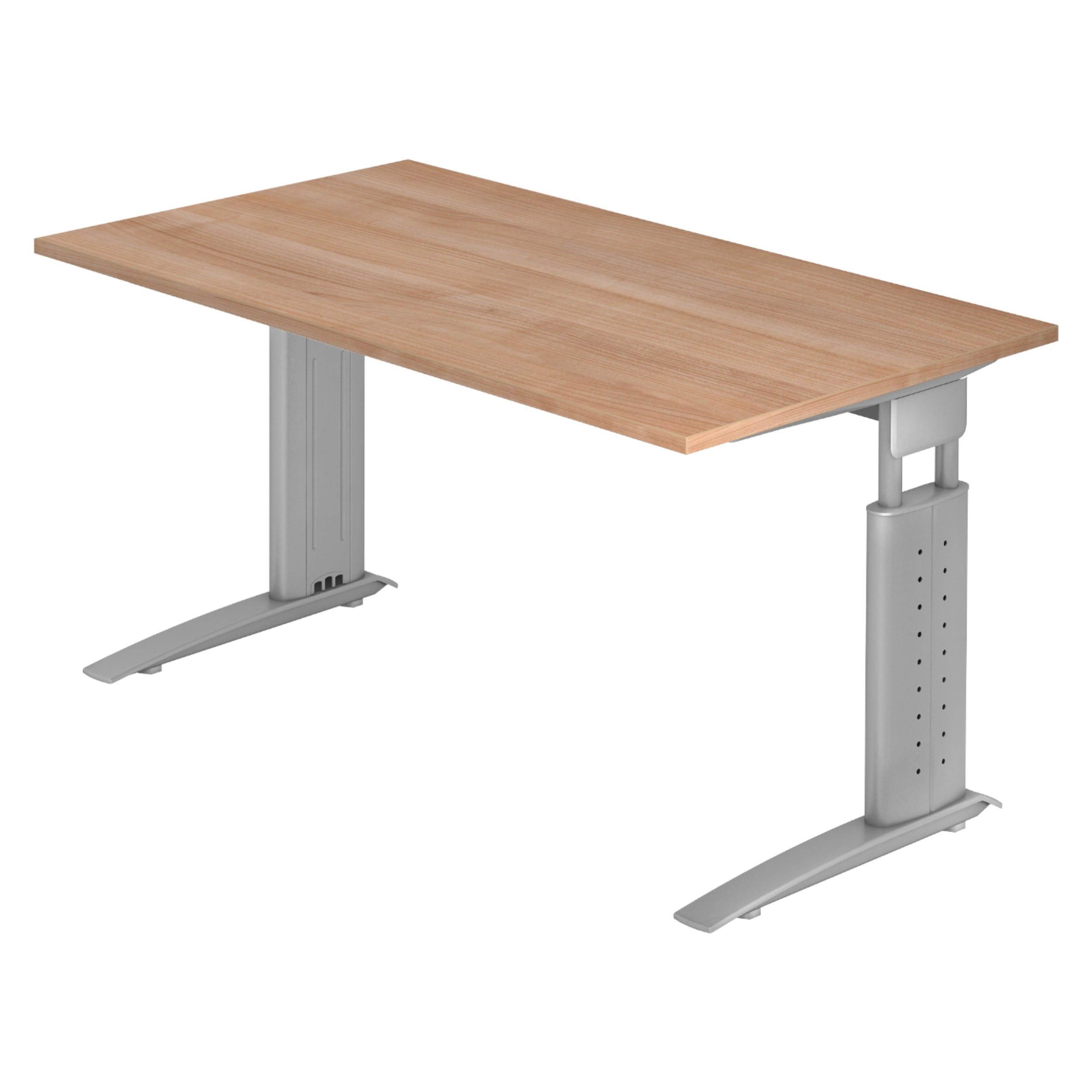 SCHREIBTISCH Serie-U 80/140/74 cm in Nussbaumfarben/Silberfarbengrau - Silberfarben/Nussbaumfarben, Holzwerkstoff (80/140/74cm) - bümö