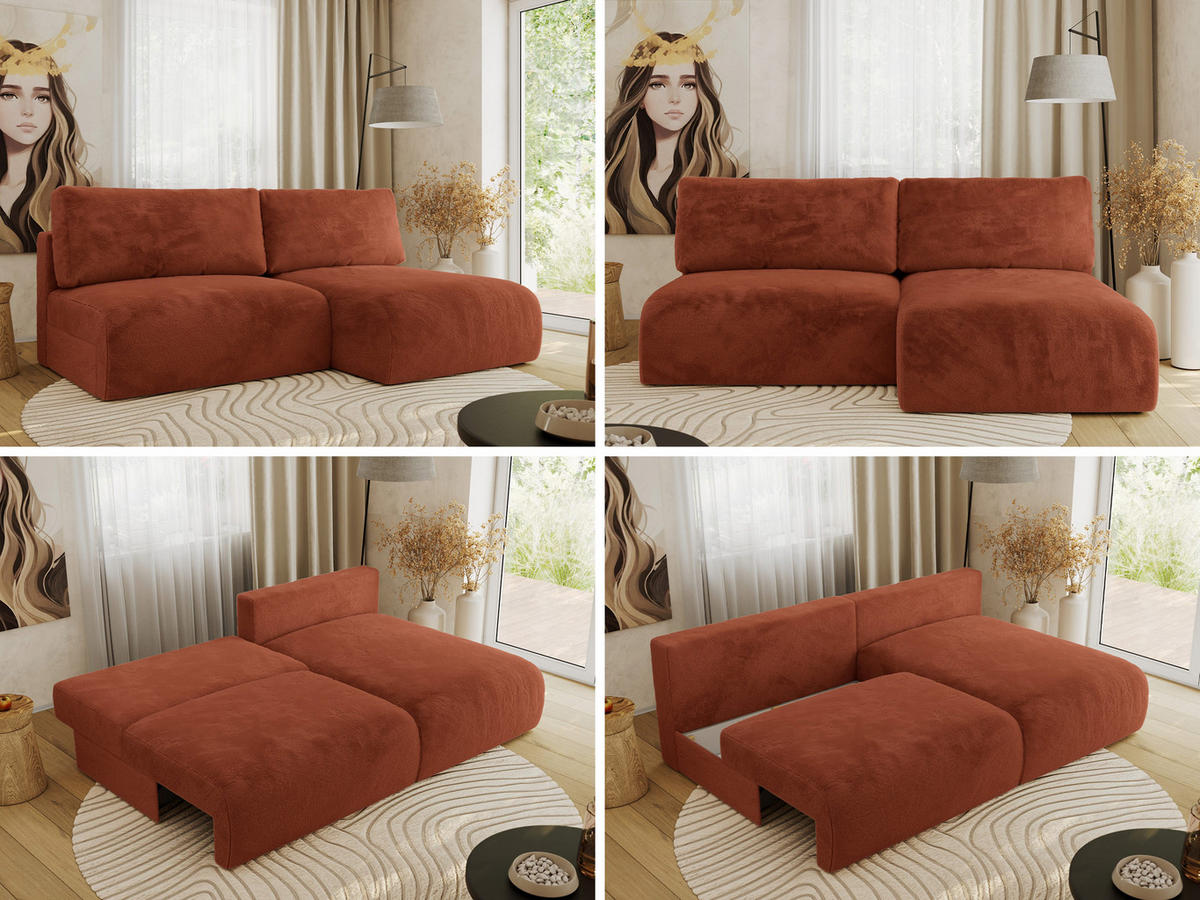 ECKSCHLAFSOFA VIVO L Orange Plüsch - rechts - Schwarz/Orange, Kunststoff/Textil (150/223cm) - MKS