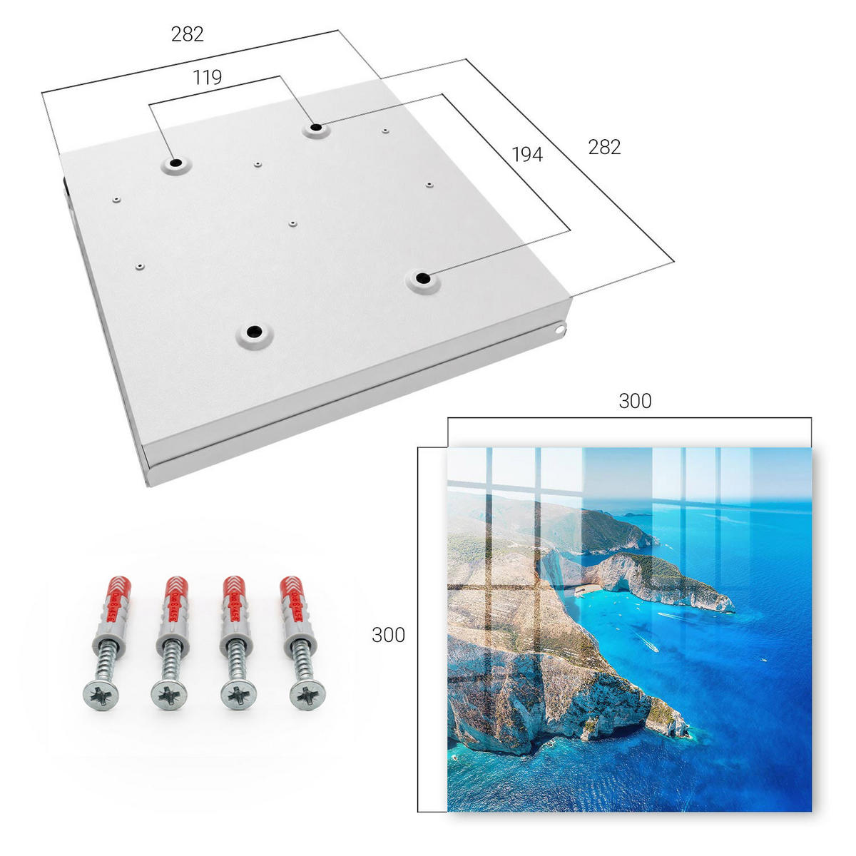 SCHLÜSSELBOX Weiß 30x30 cm – Türöffnung nach rechts - Französische Riviera - Blau, Metall (30/30/5cm) - TULUP
