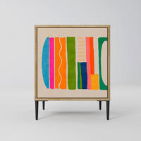 SIDEBOARD GEOMETRIC SHINE, Eichefarben, 57,5x42x72,5 cm, Schwarze Metallfüße - Eichefarben/Multicolor, Holzwerkstoff/Metall (57.5/72.5/42cm) - SpaceRebels