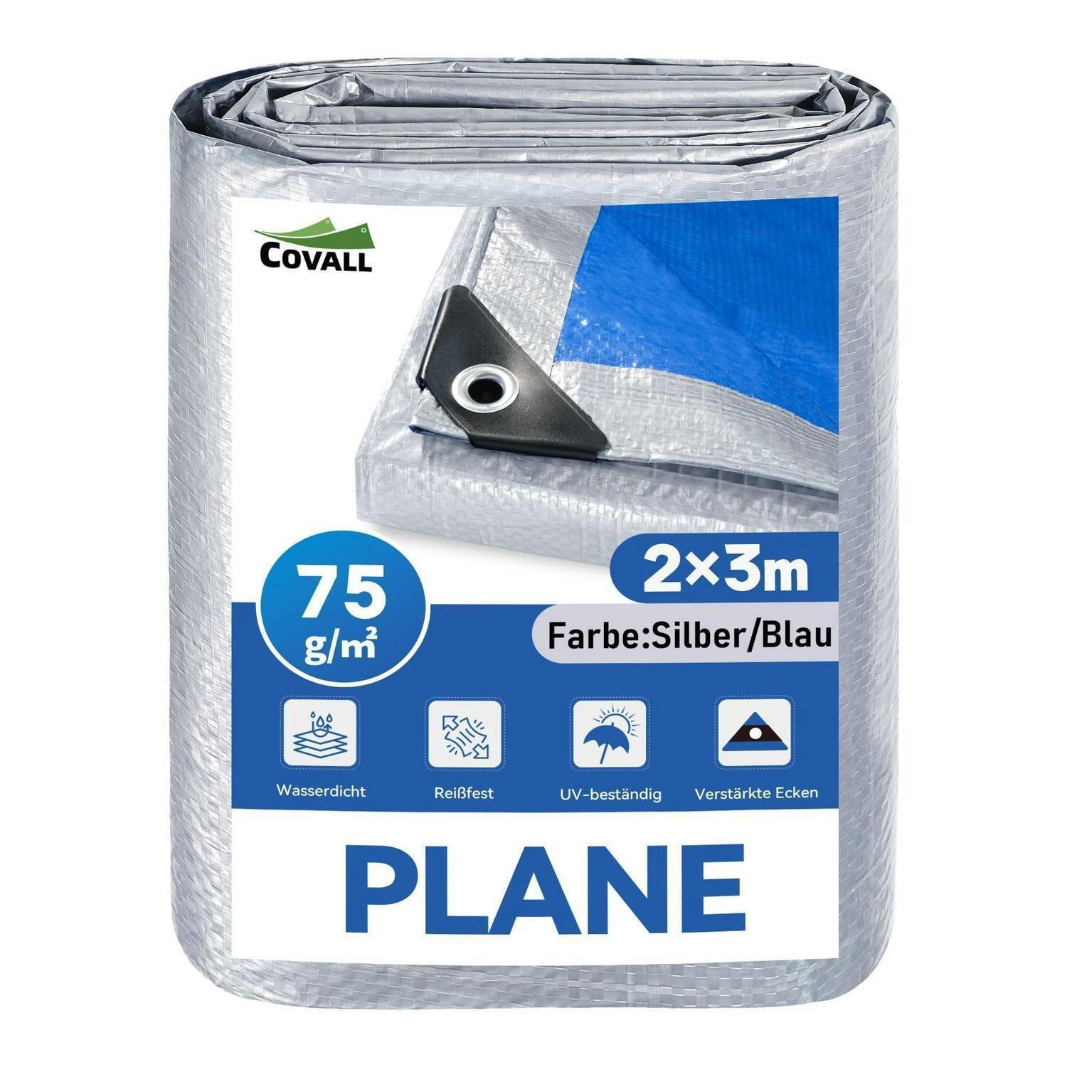 PLANE 2 x 3 m Silber/Blau Wasserdicht UV-beständig - Multicolor, Kunststoff (30/25/3cm)