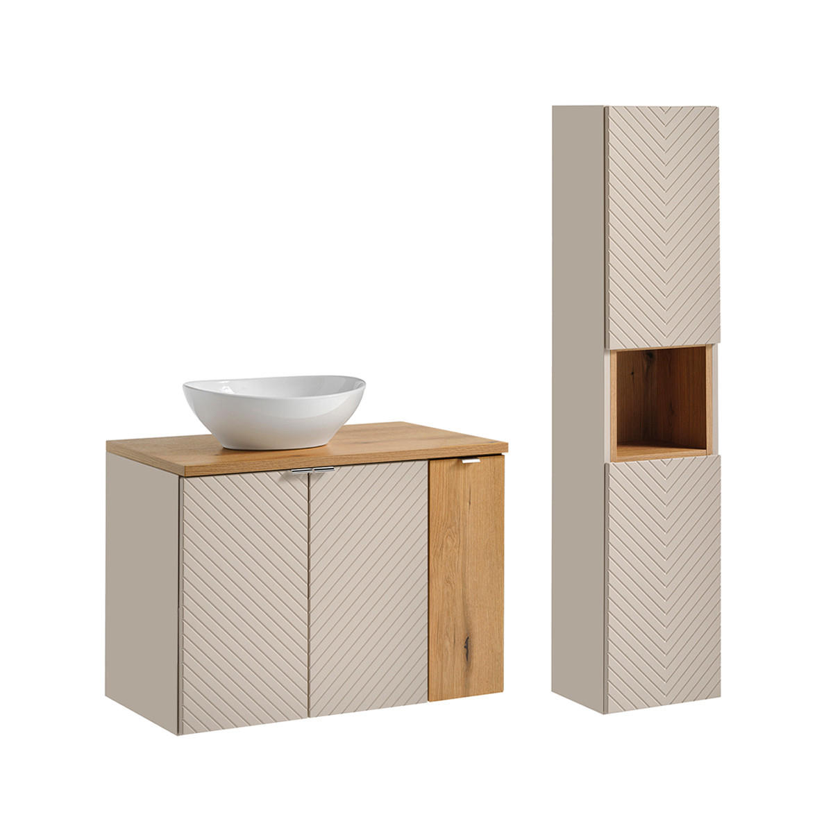 BADMÖBEL 80cm Manoa 2er-Set Kaschmir - Holz - Beige, Holzwerkstoff (80/59/40cm) - Petits-meubles