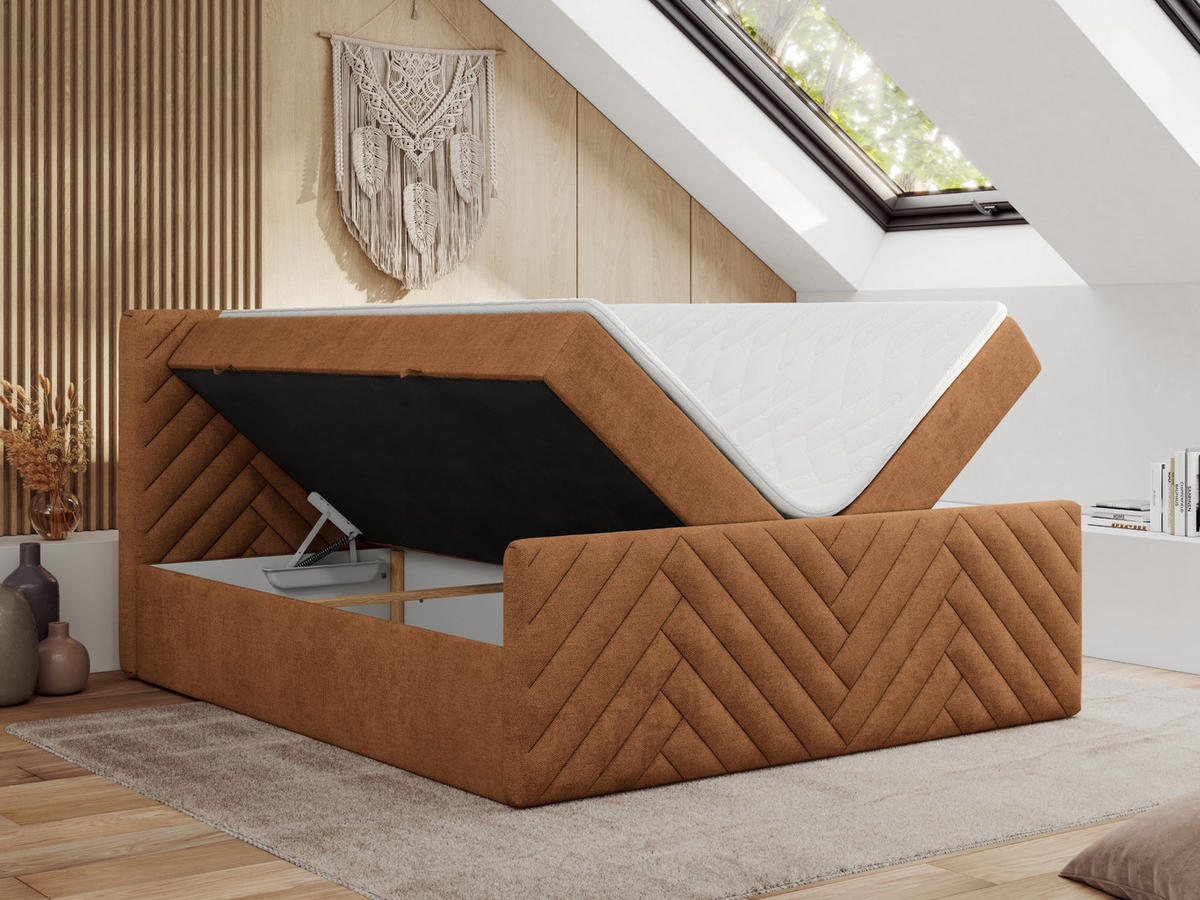 BOXBETT PARIS DUO 120/200 - Orange Struktur - H3 - Orange, Holz/Textil (120/200cm) - MKS