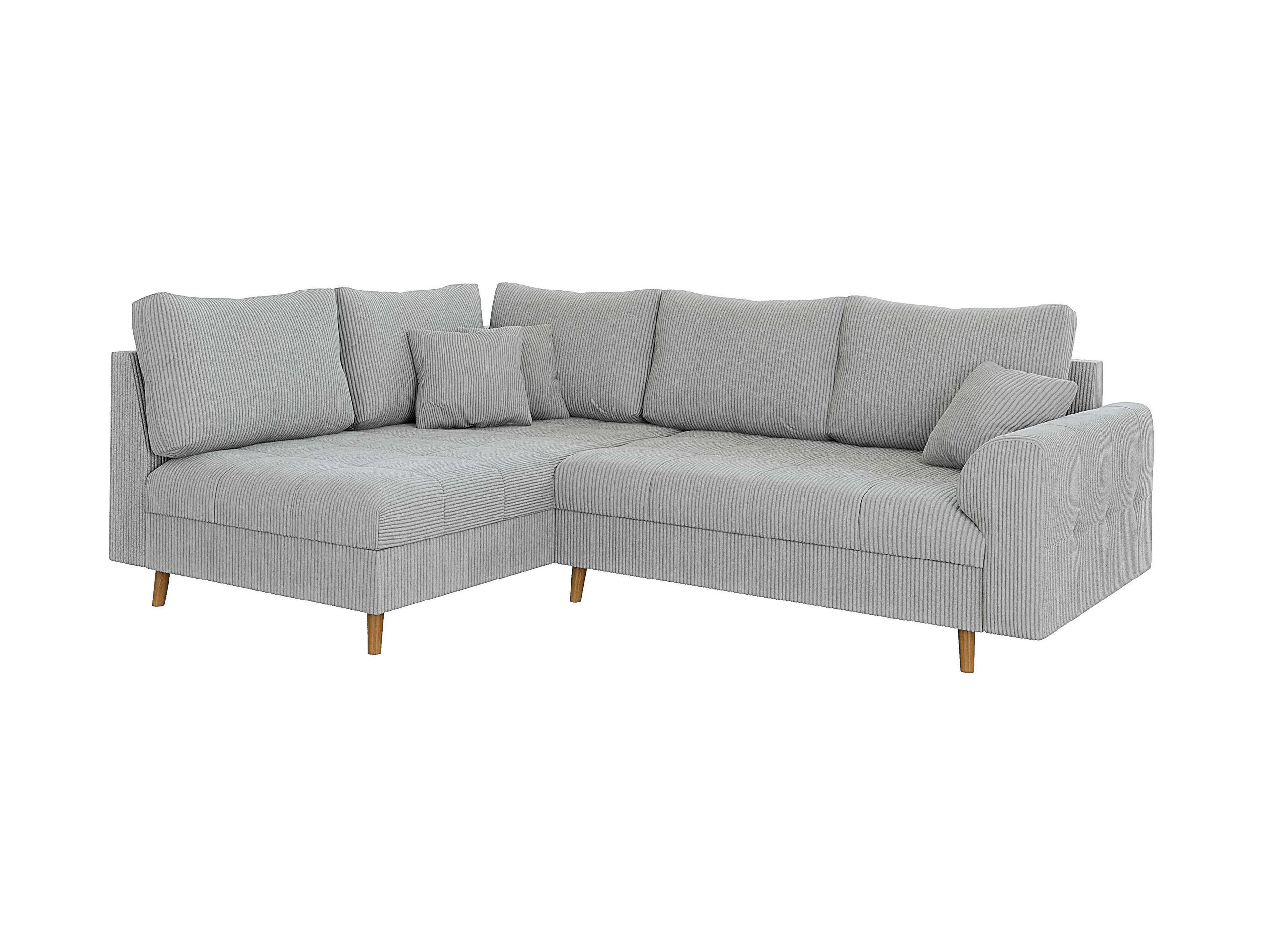 ECKSOFA Alma Hellgrau Cord - Ottomane links - Hellgrau/Braun, Holz/Textil (231/161cm) - S-Style Möbel