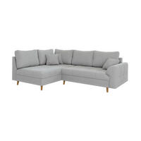 ECKSOFA Alma Hellgrau Cord - Ottomane links - Hellgrau/Braun, Holz/Textil (231/161cm) - S-Style Möbel