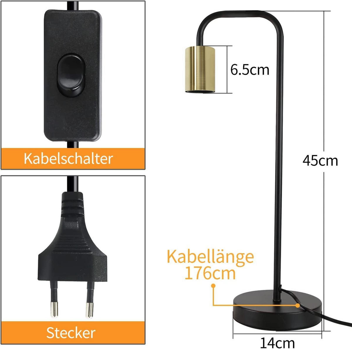 TISCHLEUCHTE Göttingen 14/14/45 cm - Schwarz, Metall (14/14/45cm) - Nettlife