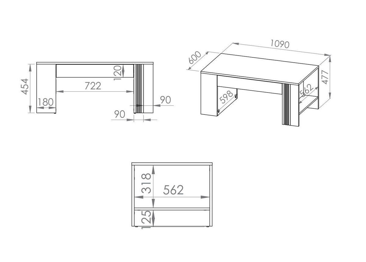 COUCHTISCH Adagio weiß Hochglanz / Eiche castello 109 / 60 / 48cm - Weiß/Braun, Holz/Holzwerkstoff (60/109/48cm) - Feldmann-Wohnen