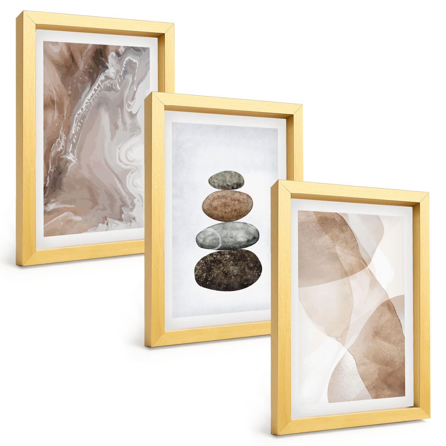 BILDER SET 3er Set - 20x30 cm Goldrahmen - Abstrakte Pastellformen - Goldfarben, Kunststoff (20/30cm) - TULUP