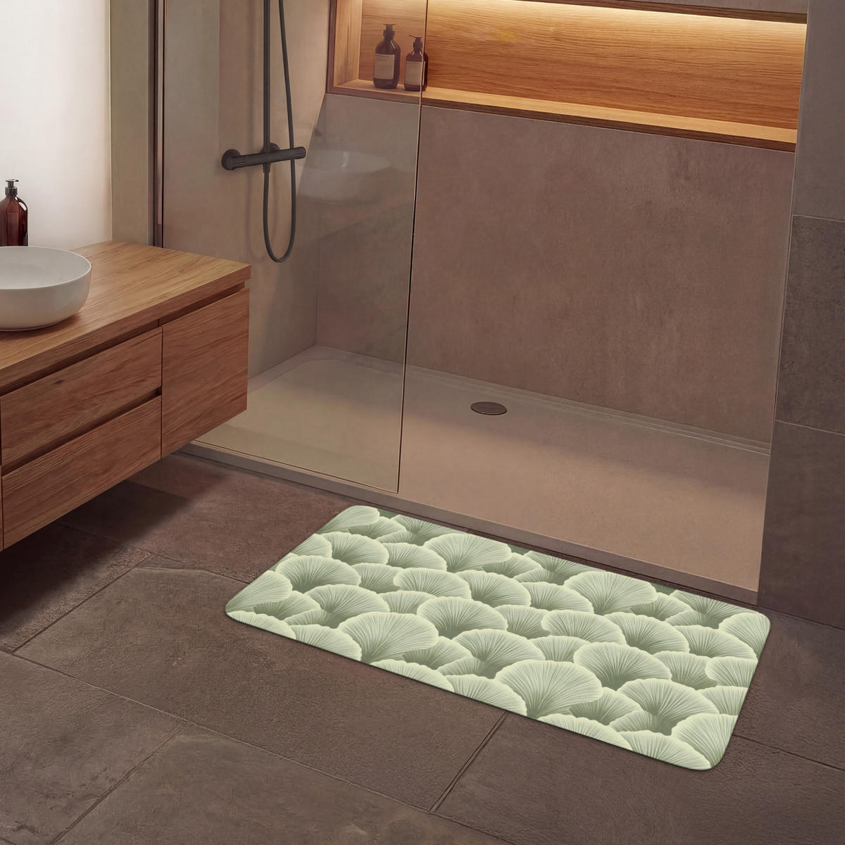 KOUPELNOVÁ PŘEDLOŽKA Vějíř - list - zelený 120x60 cm - pastelově zelená, textil/plast (120/60cm)