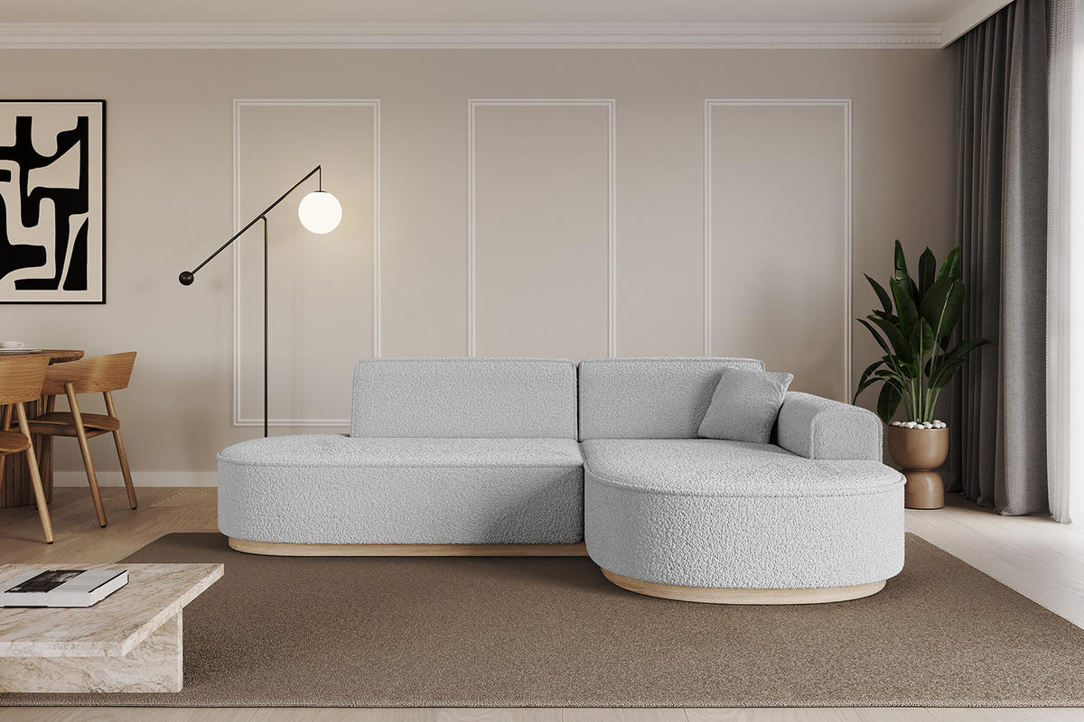 ECKSOFA Ottomane Rechts MARI-L1-v1 - 243x171x83 cm Hellgrau Bouclé - Hellgrau, Holzwerkstoff/Textil (171/243cm) - ALTDECOR
