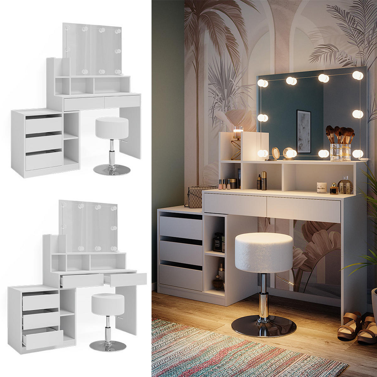 TOALETNÍ STOLEK Anja Bílá - bílá, kompozitní dřevo (139.8/115/40cm) - Vicco