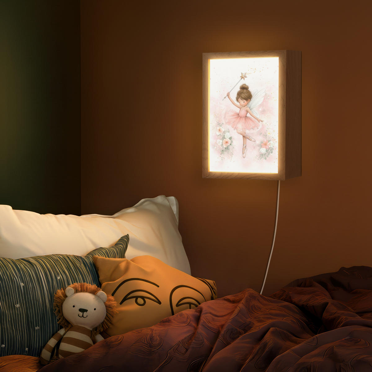 NÁSTĚNNÁ LAMPA Baletka - Víla - Květiny - Růžová 20x30 cm - růžová, kompozitní dřevo (20/30/8cm) - OnlyWow