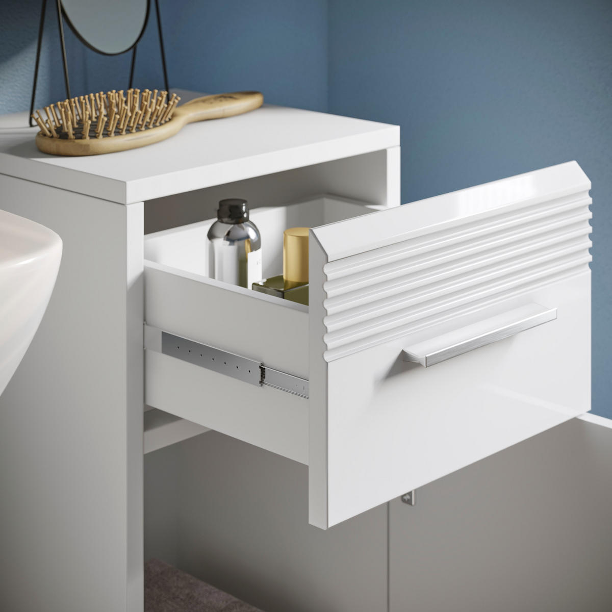 BADMÖBEL-SET weiß Hochglanz, 2-teilig 60 x 182 cm, Badkombination mit Spiegelschrank - Weiß Hochglanz, Glas/Holzwerkstoff (60/182/34cm) - Inn.Furn