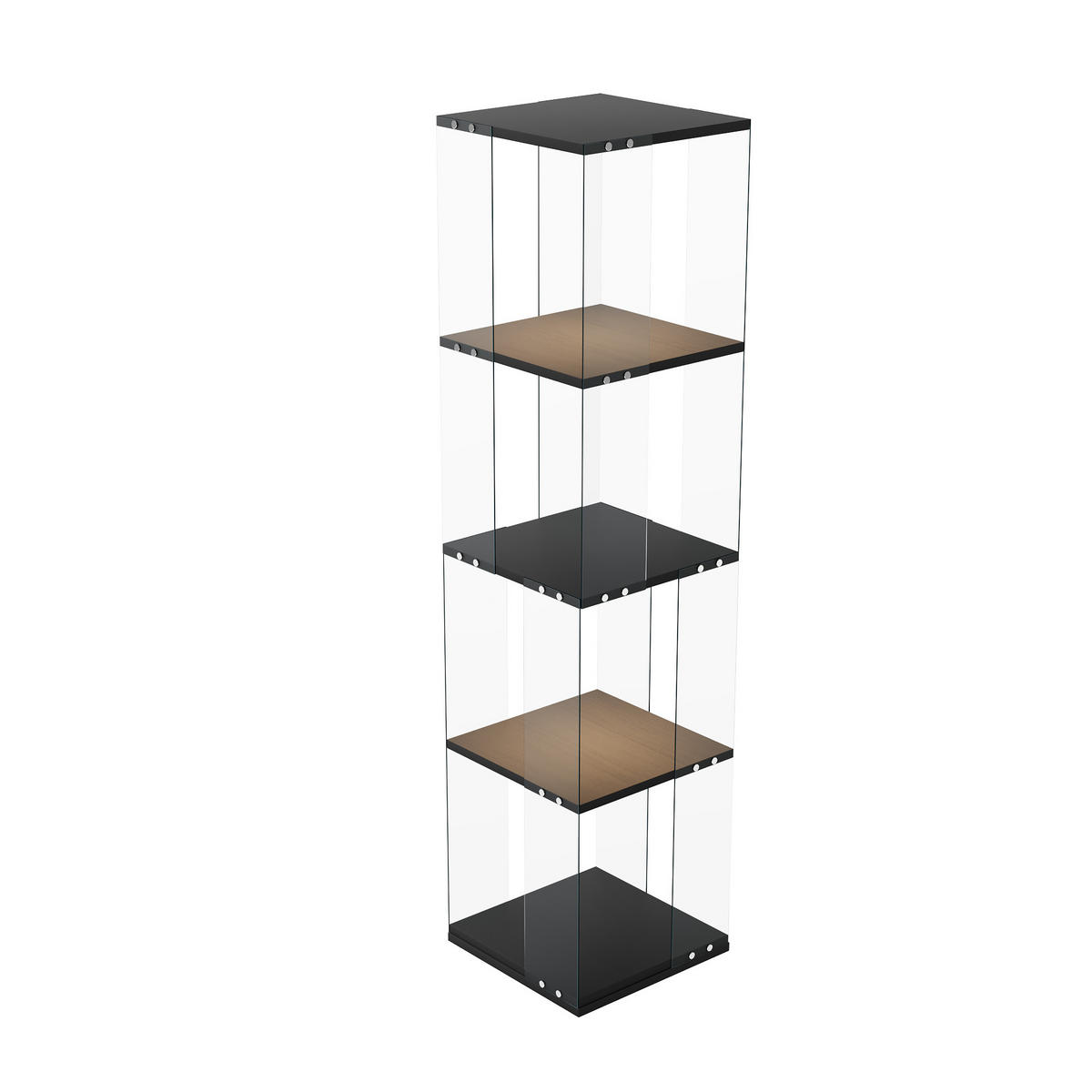 GLASVITRINE 360° drehbar mit RGB LED, schwarz, 4 Ebenen - Schwarz, Glas (38/160/38cm) - SHOPENTRA