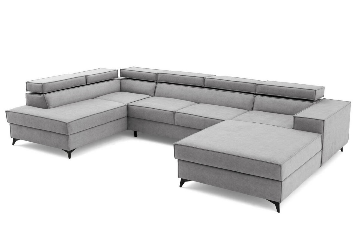 ECKSOFA PURE U Links mit Schlaffunktion 127x270 Velours Hellgrau - Hellgrau/Schwarz, Holz/Textil (340/204cm) - Muffo