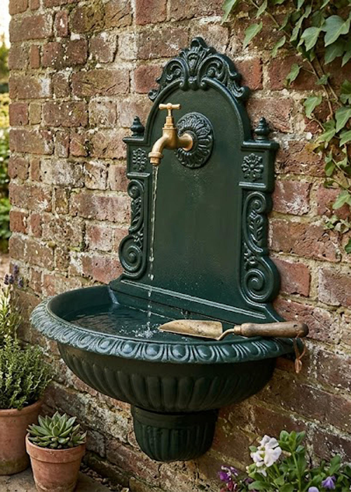 WASCHBECKEN Toro - Eleganter Wandbrunnen aus rostfreiem Aluguss - Farbe: grün - Grün, Metall (22/44/75cm) - TPFGarden