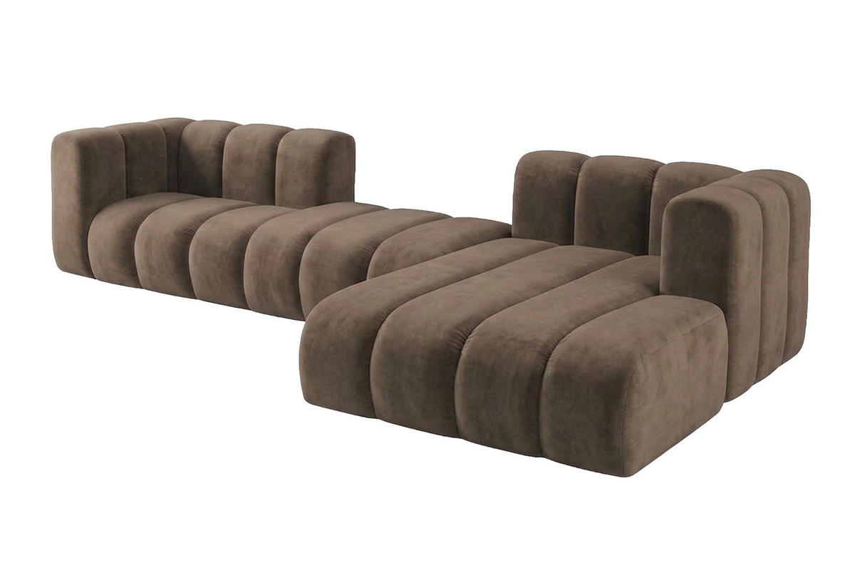 ECKSOFA Modulares In L-Form, Velvet-Stoff Riviera, Braun, Rechts, GRAND 319 cm - Braun, Holz (319/175cm) - Kaiser Möbel