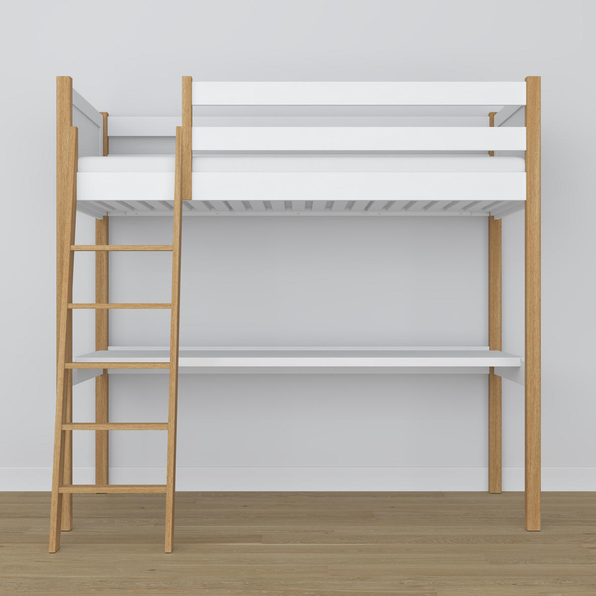 HOCHBETT N04 mit Schreibtisch Weiß / Eiche Natur 120/200 - Eiche Artisan/Weiß, Naturmaterialien/Holz (120/200cm) - N-Wood