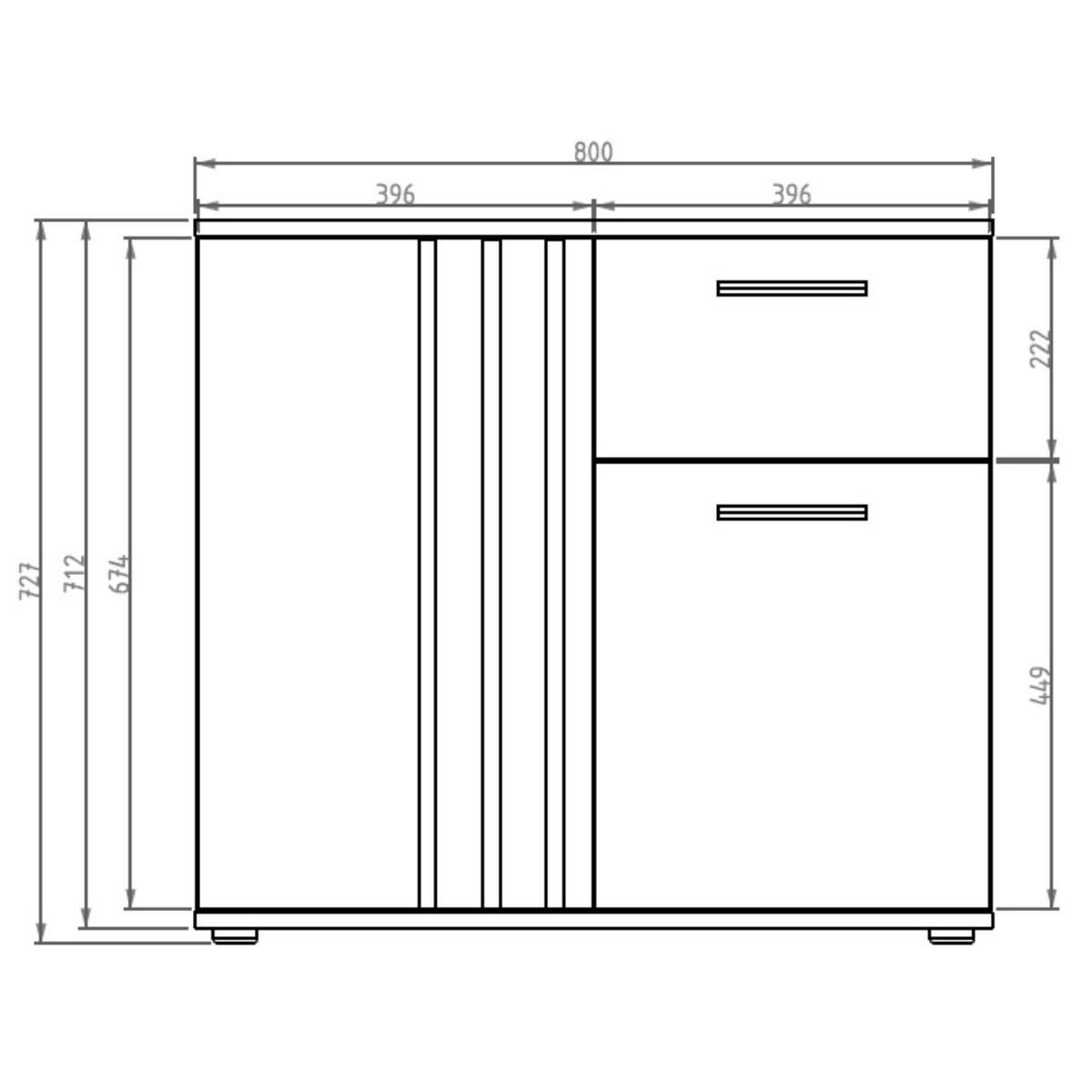 KOMMODE TECTONIC 80/72,7/35cm mit 1 Schubladen 2 Türen Schwarz - Schwarz, Holzwerkstoff (80/72.7/35cm) - MASSENO