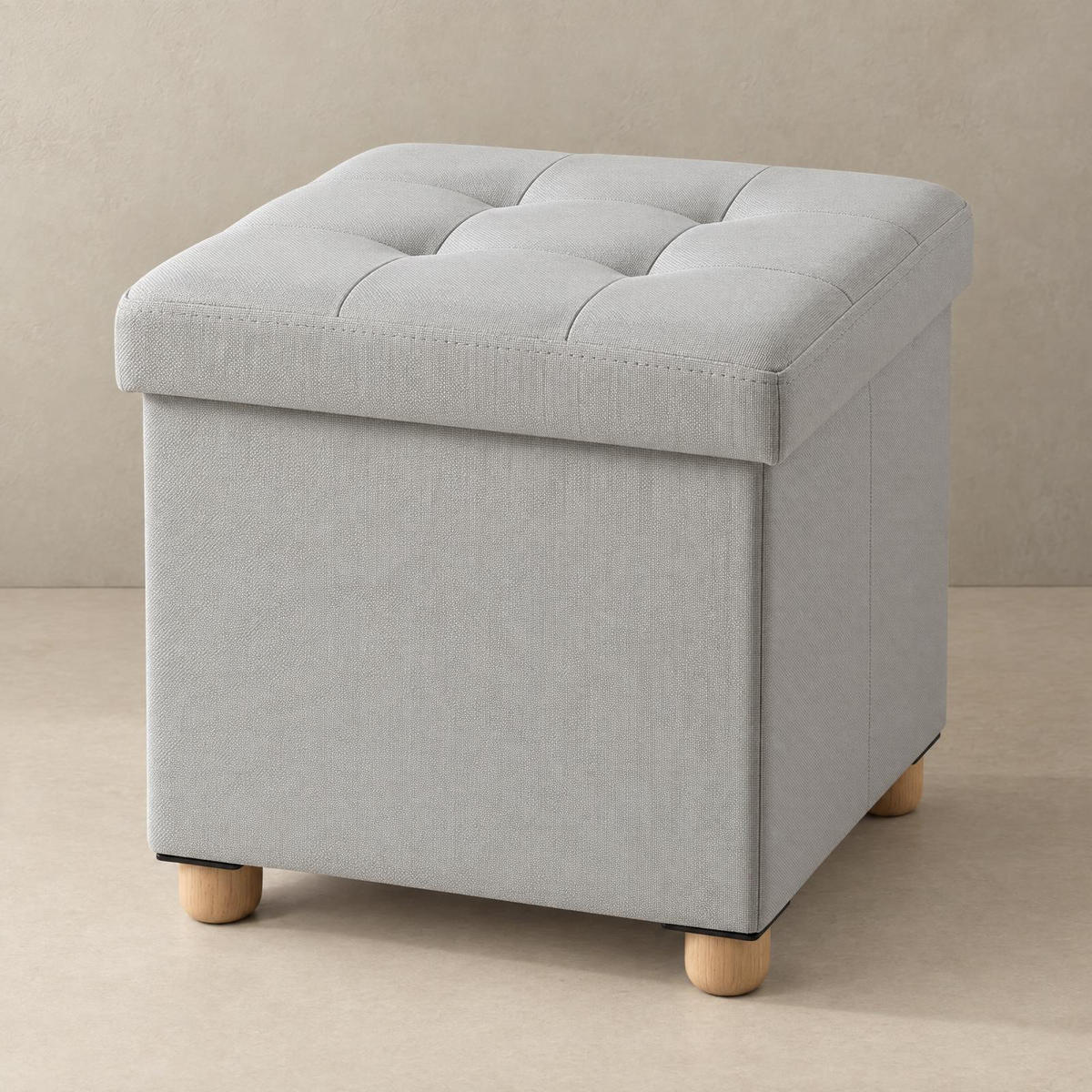 SITZHOCKER mit Stauraum auf hölzernen Füßen 38/38/38 cm - Beige, Textil (38/38/38cm) - SCENA LIVING