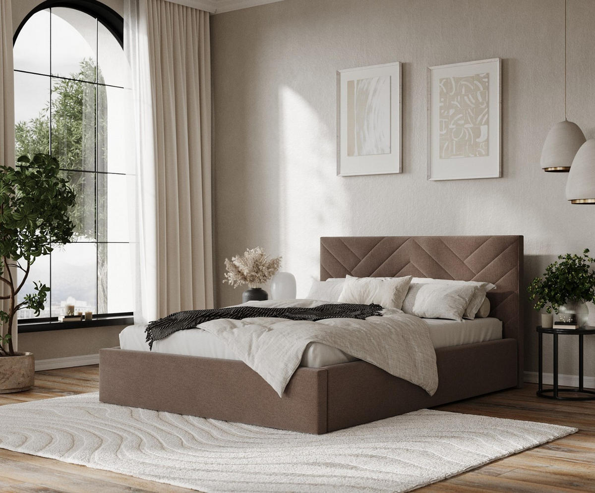 POLSTERBETT Arco 180/200 cm Braun im Asti Stoff - Schwarz/Naturfarben, Holz/Holzwerkstoff (180/200cm) - AltaBeds