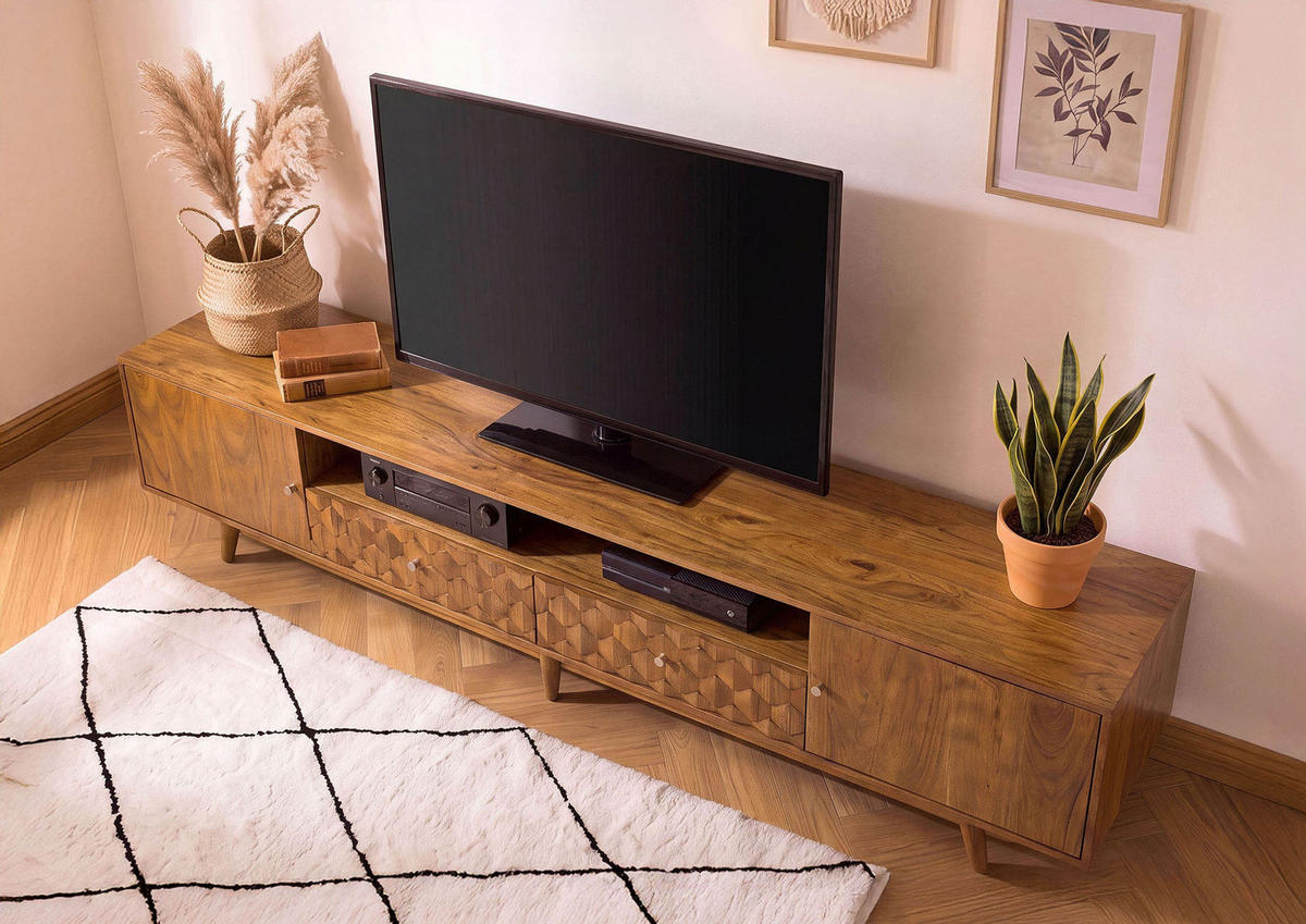 TV-BOARD Akazie 235x40x49 natur lackiert MOSAYK #119 - Naturfarben, Holz (235/49/40cm) - Massivmoebel24