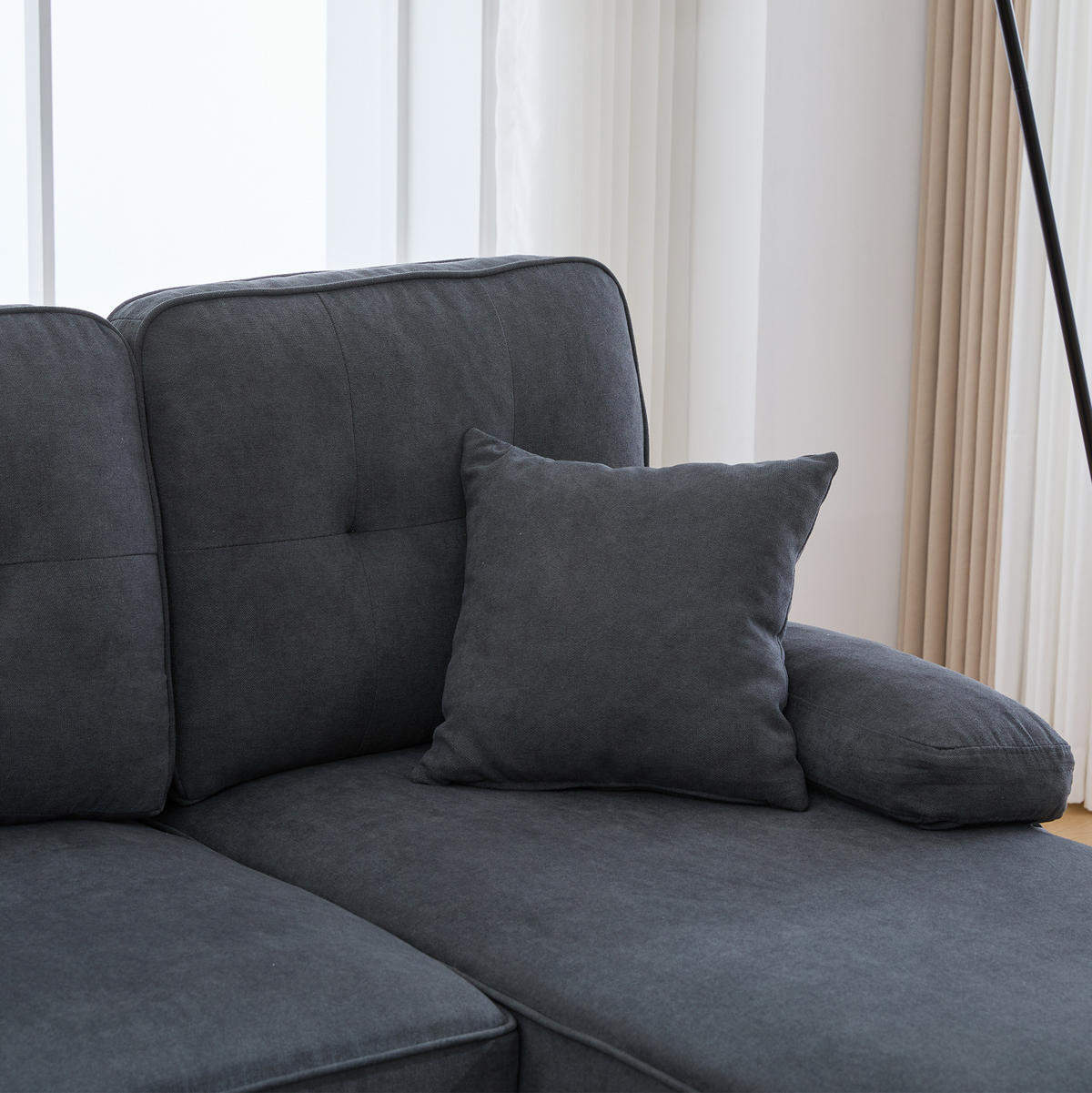WOHNLANDSCHAFT aus Leinenstoff 250x130x88 cm in Dunkelgrau mit USB/Type-C - Dunkelgrau, Textil (130/88/250cm) - Modfu