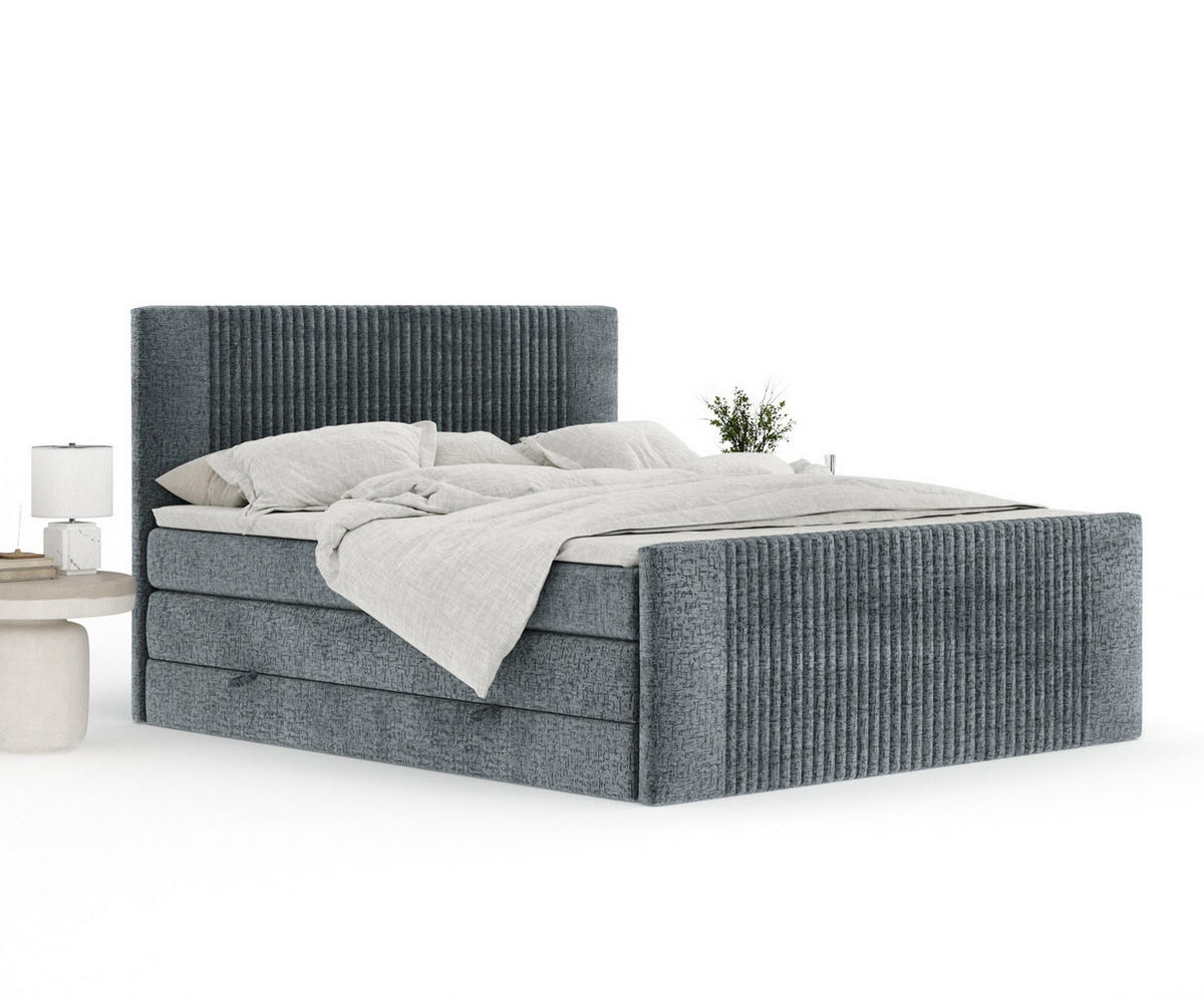 BOXSPRINGBETT Bergamo Blau Grau 160/200 cm - Blaugrau/Schwarz, Holz/Holzwerkstoff (160/200cm) - Maison de Reve