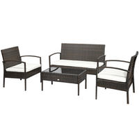 GARTENMÖBEL-SET 4-teiliges Rattensofa-Set Sitzgarnitur, Braun - Braun, Kunststoff