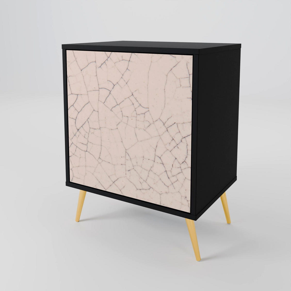 SIDEBOARD CERAMIC TEXTURE, Schwarz, 57,5x42x70,5 cm, Schwarze Metall-Sternfüße - Multicolor/Schwarz, Holzwerkstoff/Metall (57.5/70.5/42cm) - SpaceRebels