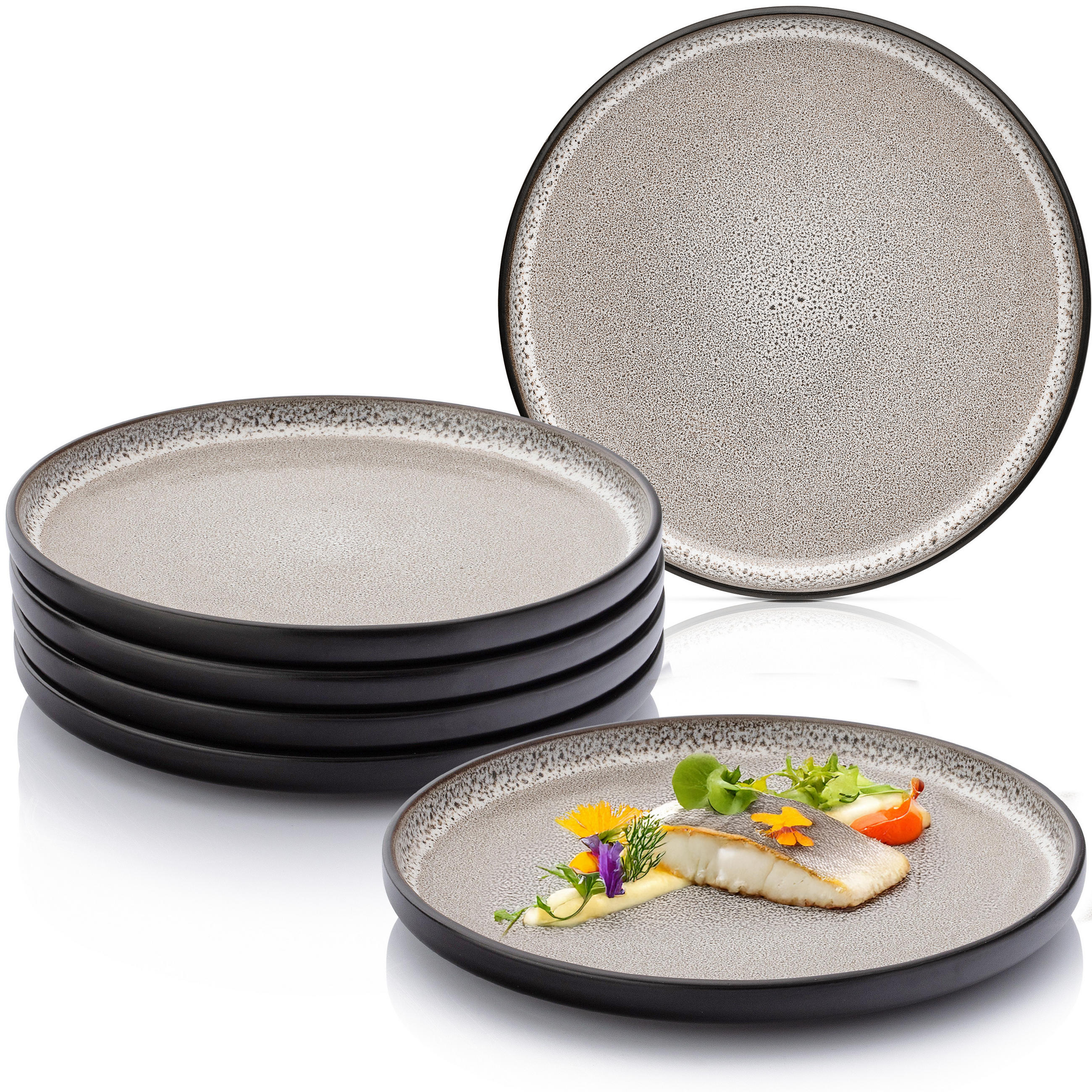 SPEISETELLER SET LUXOR - 6 teilig aus Steingut - Beige, Stein (26.5cm) - Sänger