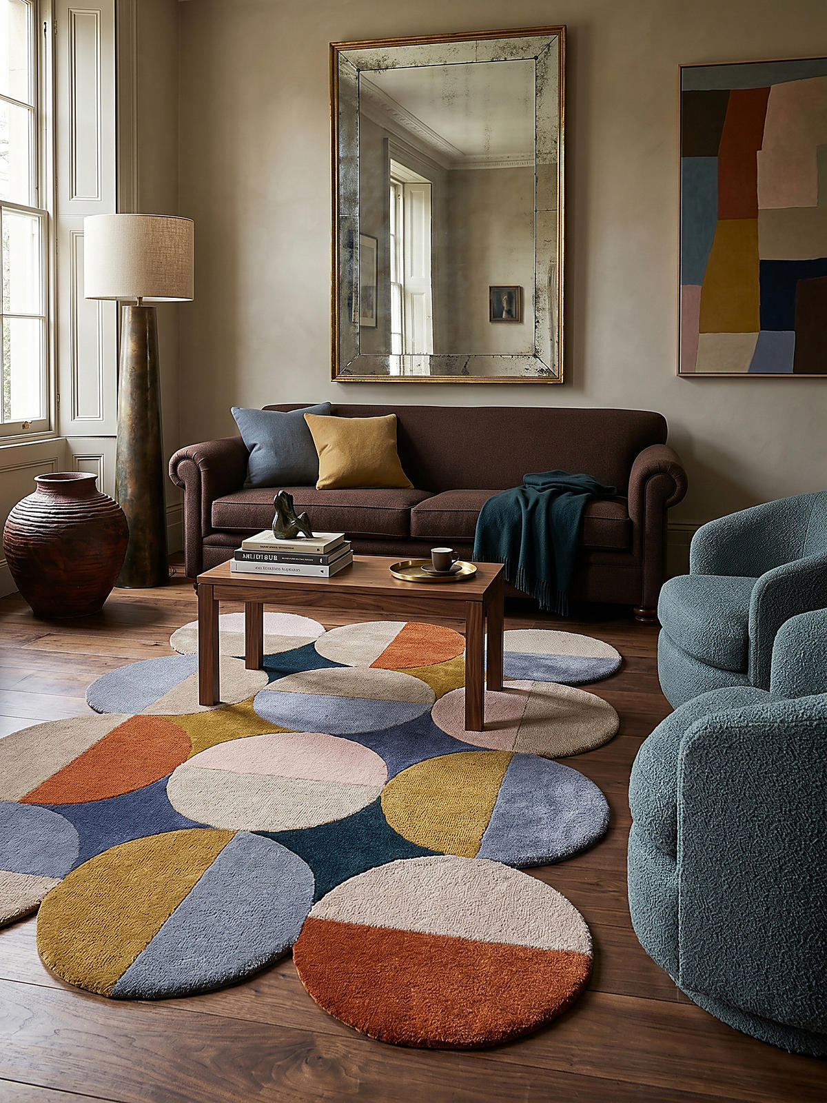 WOLLTEPPICH Kreis Wellenform, Wohnzimmer Multicolor Rechteckig 160x230 - Multicolor, Textil (230/160cm) - KADIMA DESIGN