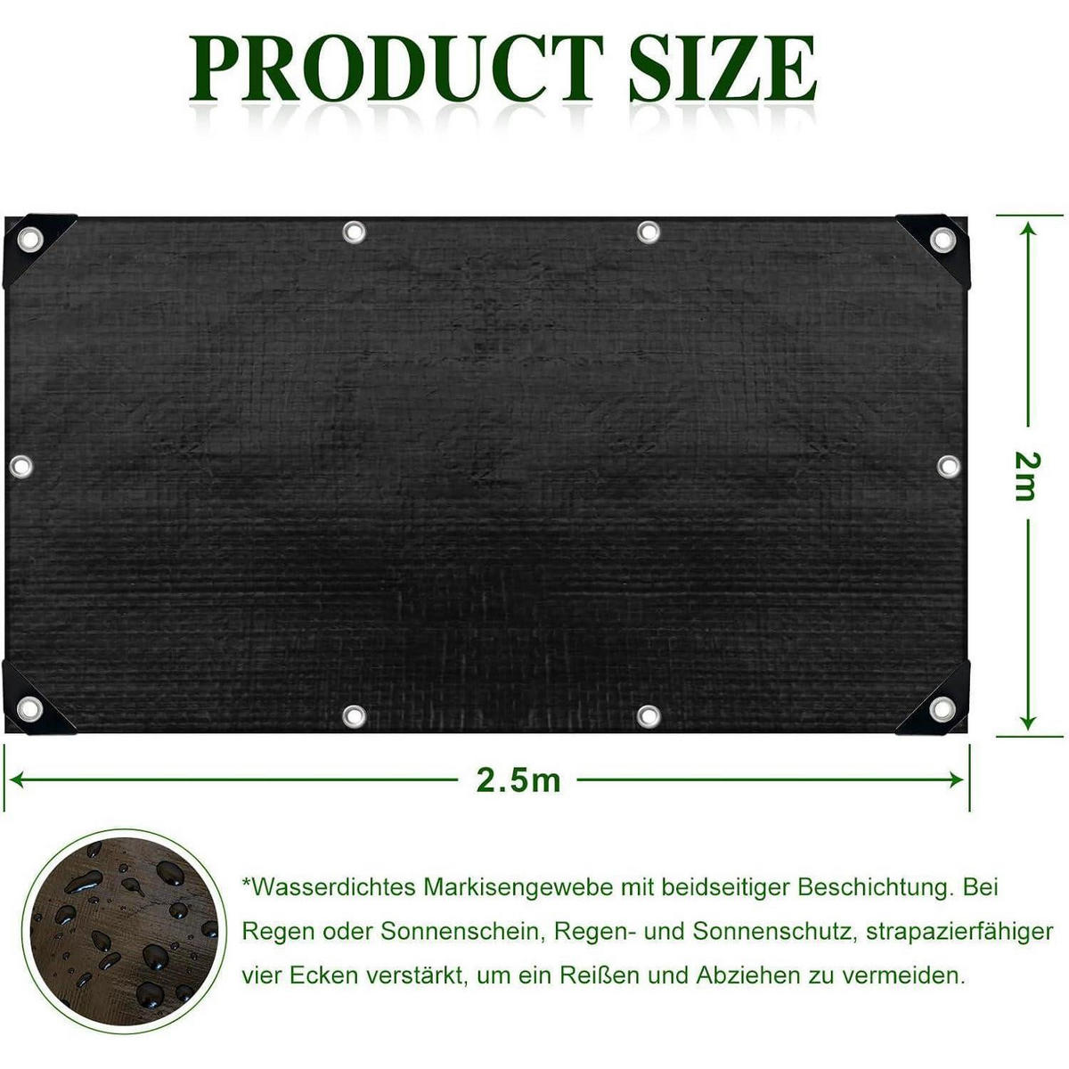 GEWEBEPLANE 150 g/m² Wasserdicht Reißfest 2 x 2.5 m Schwarz - Schwarz, Kunststoff (250/10/200cm)