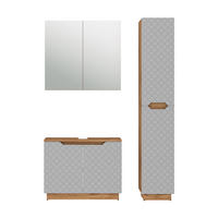 BADMÖBEL-SET Lotta Eiche/Grau mit Kachelstruktur 3 Teile - Eichefarben/Grau, Holzwerkstoff (79.6/62.1/32cm) - Vicco