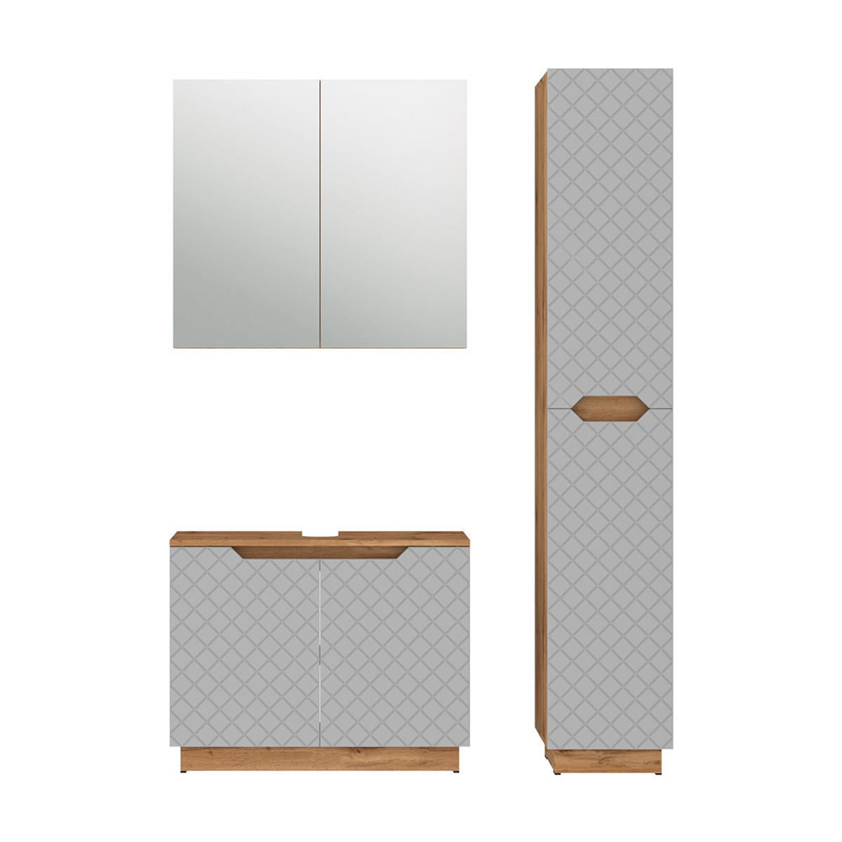 BADMÖBEL-SET Lotta Eiche/Grau mit Kachelstruktur 3 Teile - Eichefarben/Grau, Holzwerkstoff (79.6/62.1/32cm) - Vicco