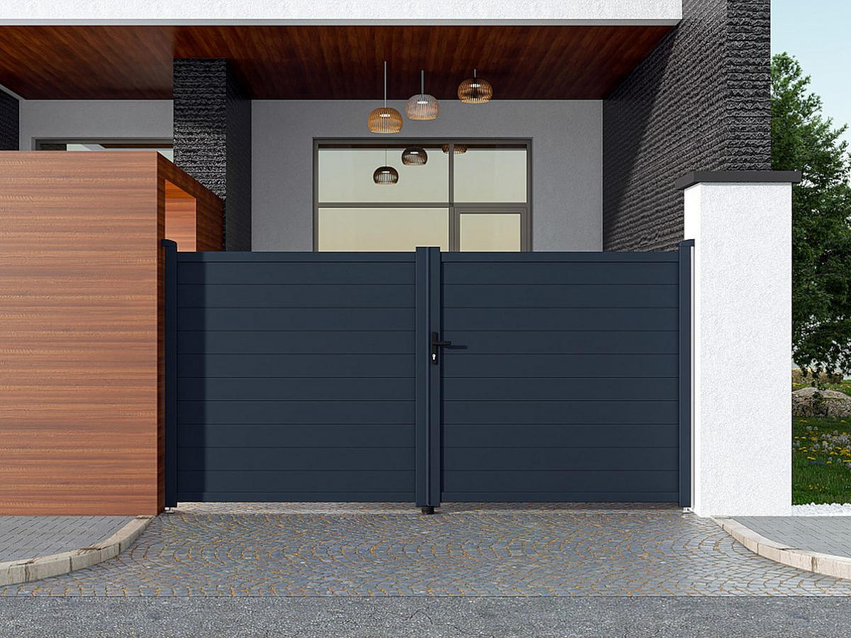 FLÜGELTOR - 350cm x 4.6cm - Aluminium - anthrazitgrau - NAZARIO - Anthrazit, Metall (350/176cm) - Vente-Unique