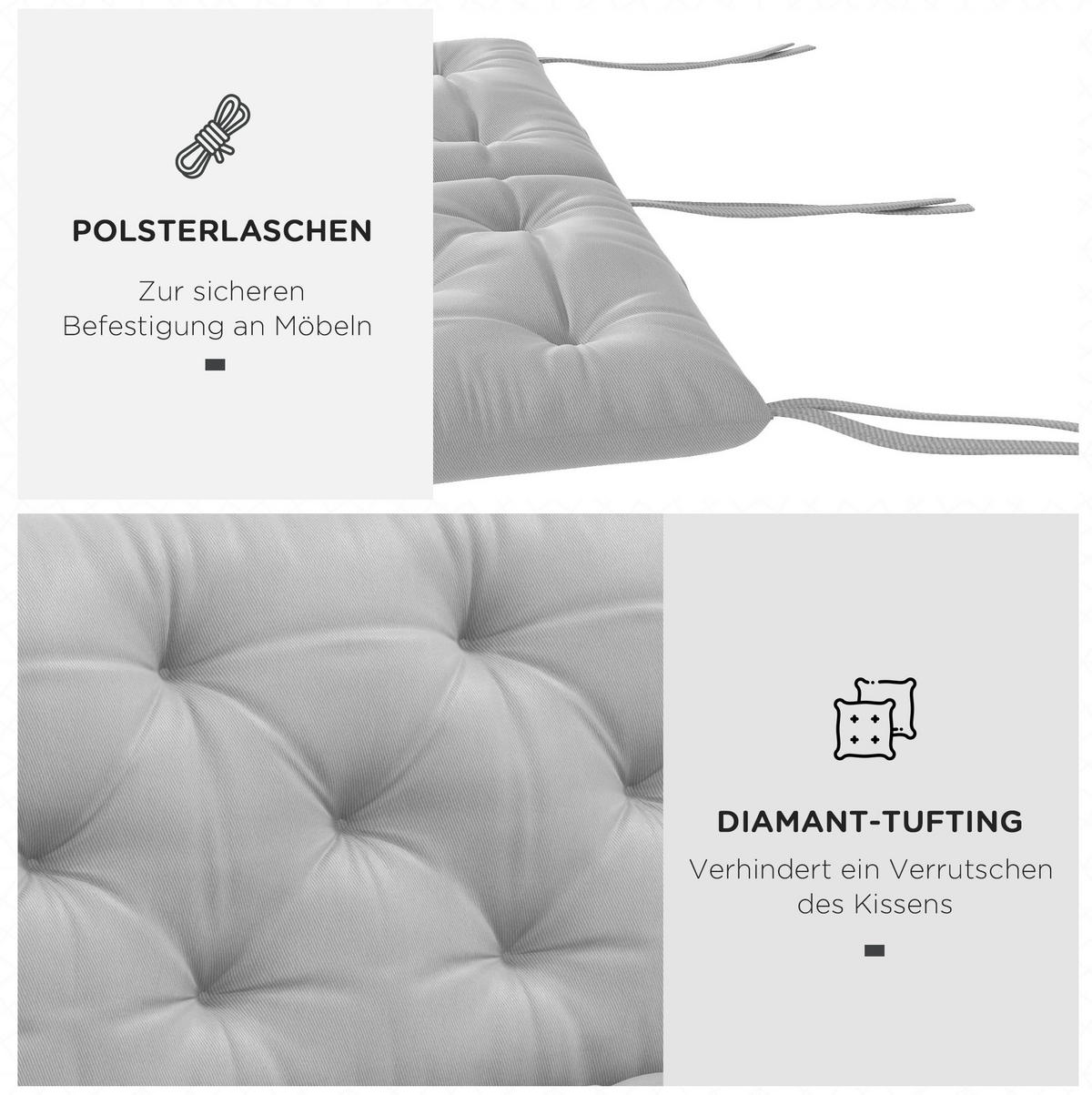 HOLLYWOODSCHAUKELAUFLAGE aus Polyester 150x98x8 cm in Hellgrau mit 6 Bändern - Hellgrau, Textil (98/8/150cm) - Modfu