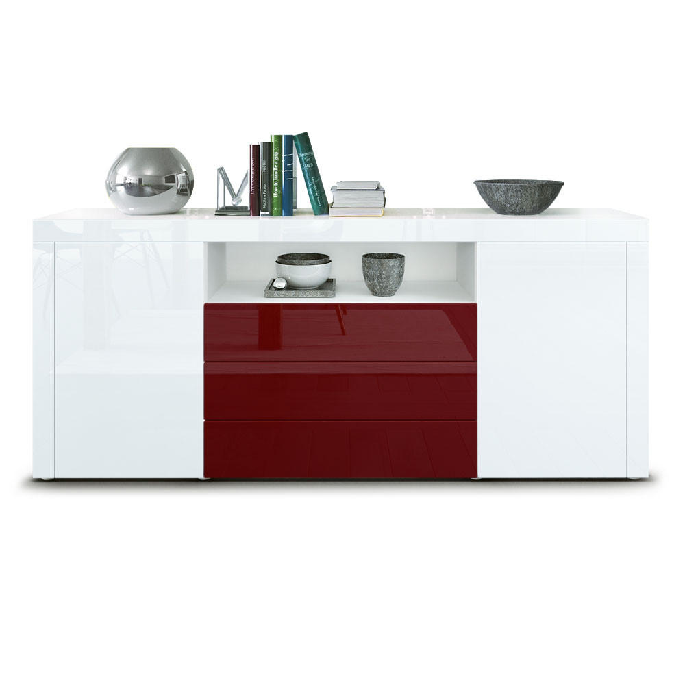 SIDEBOARD Santiago Weiß Hochglanz / Bordeaux Hochglanz - Weiß Hochglanz, Holzwerkstoff (167/72/35cm) - Vladon