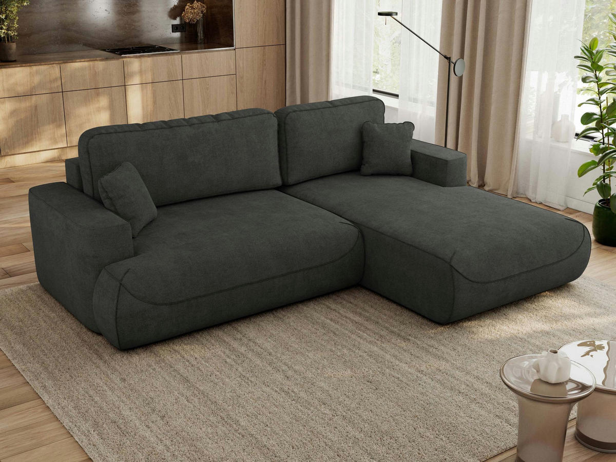 ECKSOFA OVO L Dunkelgrau Struktur - Rechts Seite - Dunkelgrau/Schwarz, Kunststoff/Textil (195/271cm) - MKS