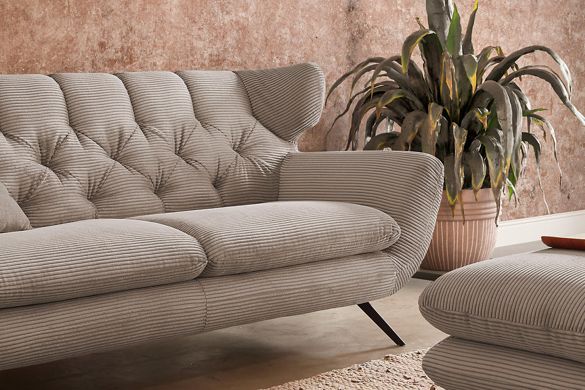 SOFA CHARME Taupe Cord - Taupe/Schwarz, Textil/Metall (175/94/95cm) - KAWOLA