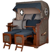 STRANDKORB Komplettset: Ammersee Mahagoni Bullauge - PE grau - Modell 593 - Grau, Holz/Kunststoff (125/165/80cm) - bene living