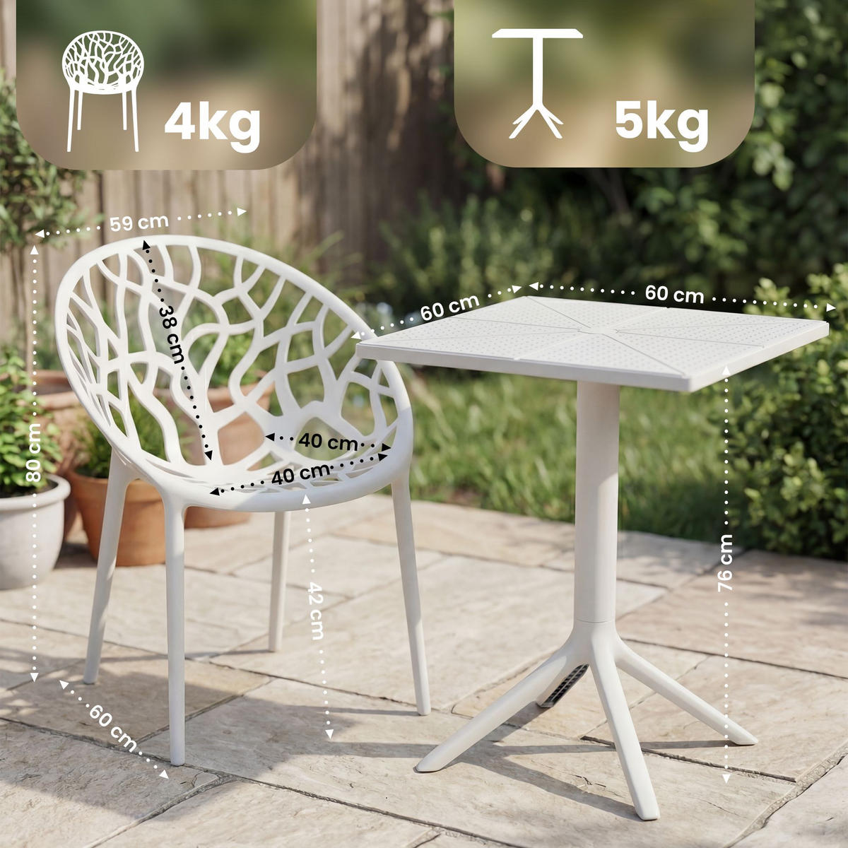 GARTENMÖBEL-SET Sofia 4 Stühle 180x180x80cm Kunststoff Weiß Balkonset - Weiß, Kunststoff - DELUKE