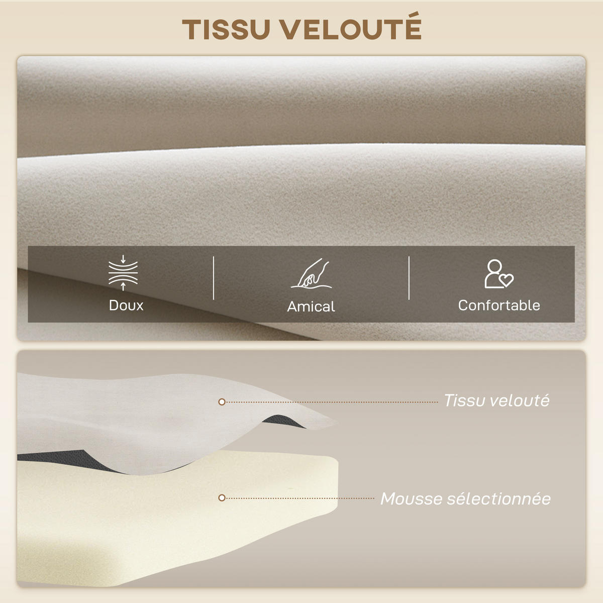 SCHLAFSOFA 2er-Sitz DE-14558 5-fach verstellbar mit Veloursbezug Beige - Beige, Metall (102/81/73cm) - ComfortXL